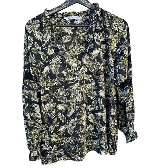 Zara women's long sleeve brown and tan sheer blouse size small - Picture 1 of 3